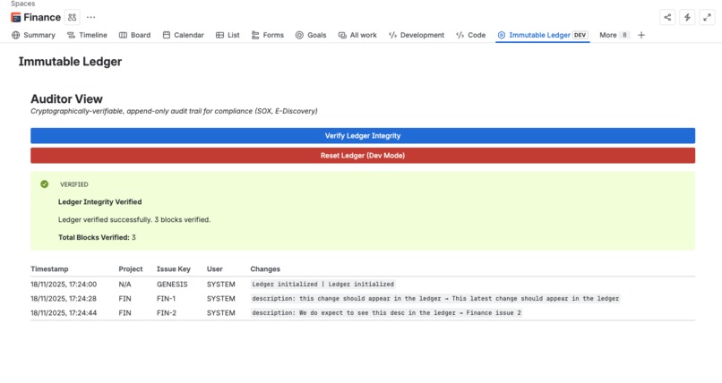 Immutable Ledger for Jira: Verifiable Audit – screenshot 1