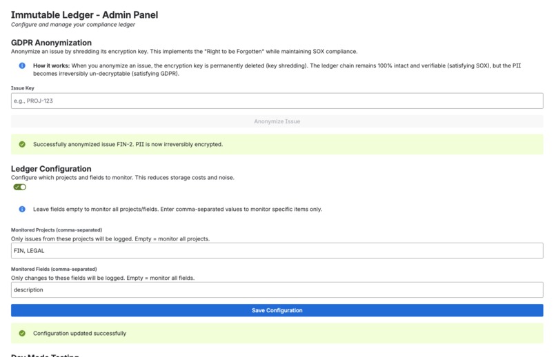 Immutable Ledger for Jira: Verifiable Audit – screenshot 2