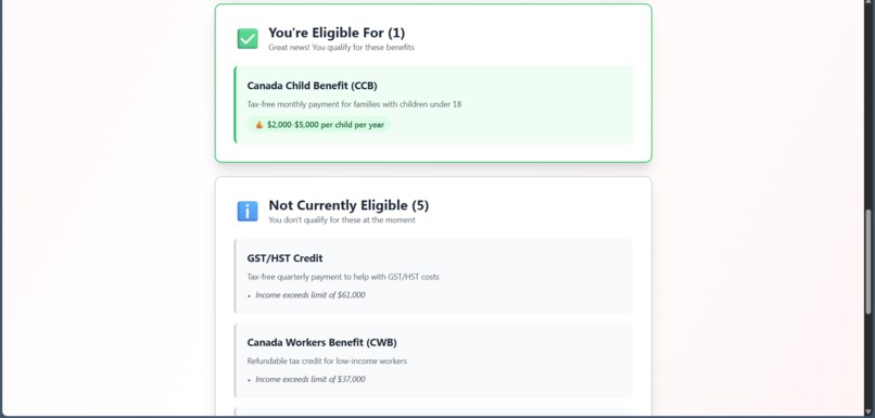CANADIAN TAX & BENEFITS AI ELIGIBILITY CHECKER – screenshot 1