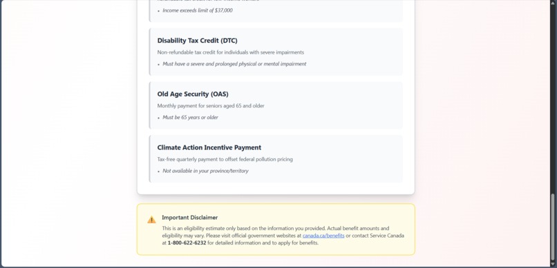 CANADIAN TAX & BENEFITS AI ELIGIBILITY CHECKER – screenshot 3