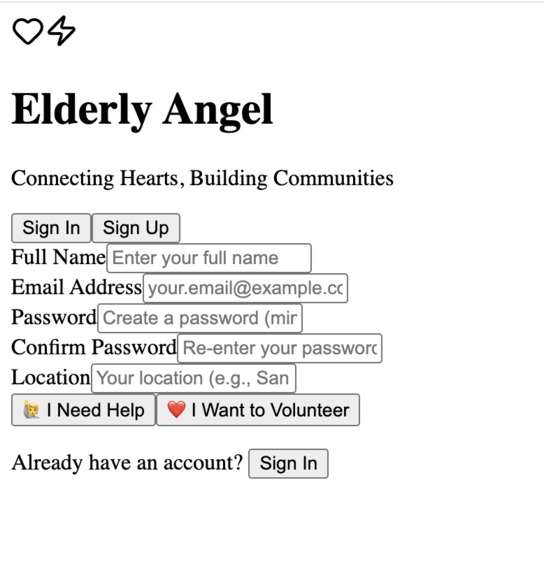 Elderly Angels- A volunteer website – screenshot 1