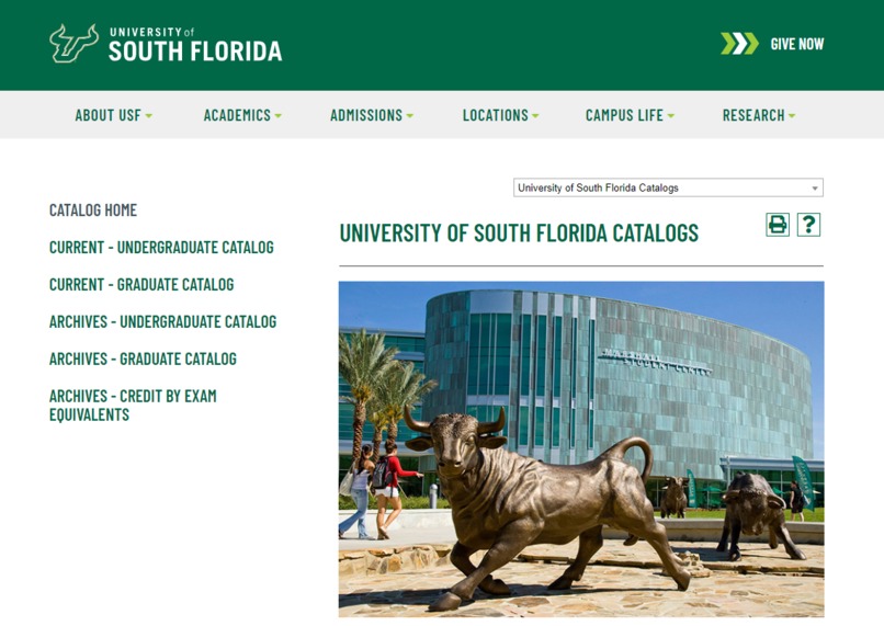USF course schedule – screenshot 1