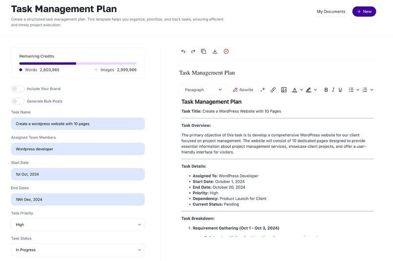 AI Task Management Plan Generator – screenshot 1