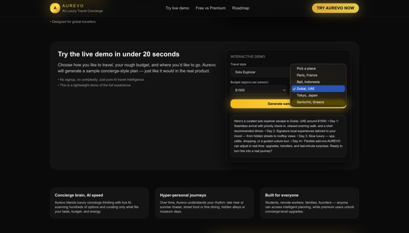 AUREVO — The World's First AI Luxury Travel Concierge – screenshot 2