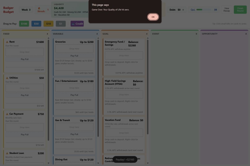 Badger Budget - A Financial Literacy Game – screenshot 6