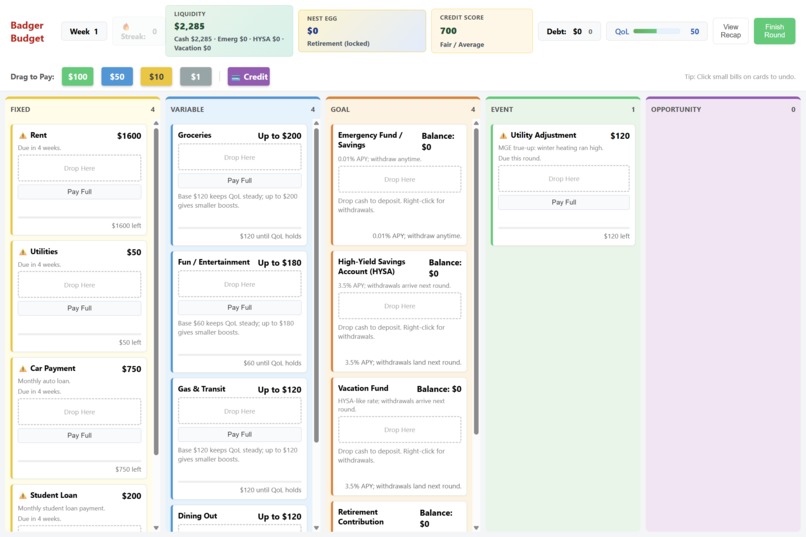 Badger Budget - A Financial Literacy Game – screenshot 3