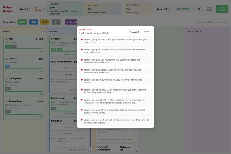 Badger Budget - A Financial Literacy Game – screenshot 5