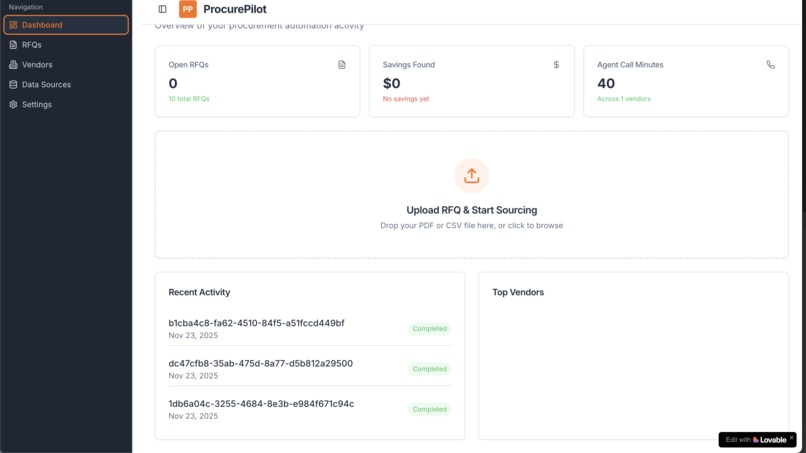ProcurePilot Autonomous AI Agent for Procurement – screenshot 1
