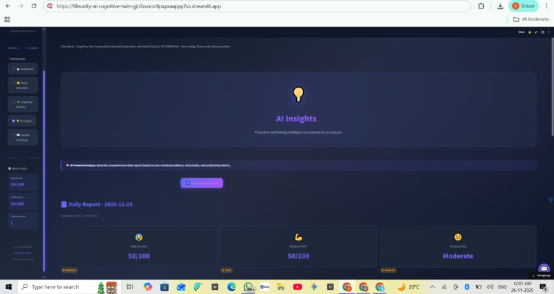 LifeUnity AI Cognitive Twin System – screenshot 6