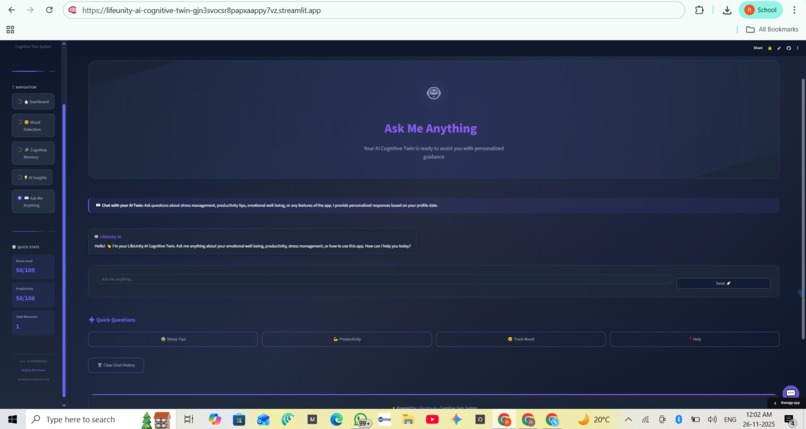 LifeUnity AI Cognitive Twin System – screenshot 9