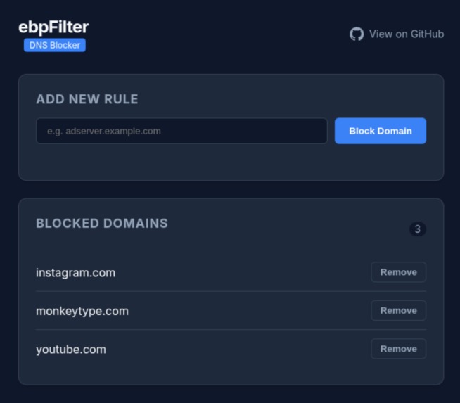 ebpFilter – screenshot 1
