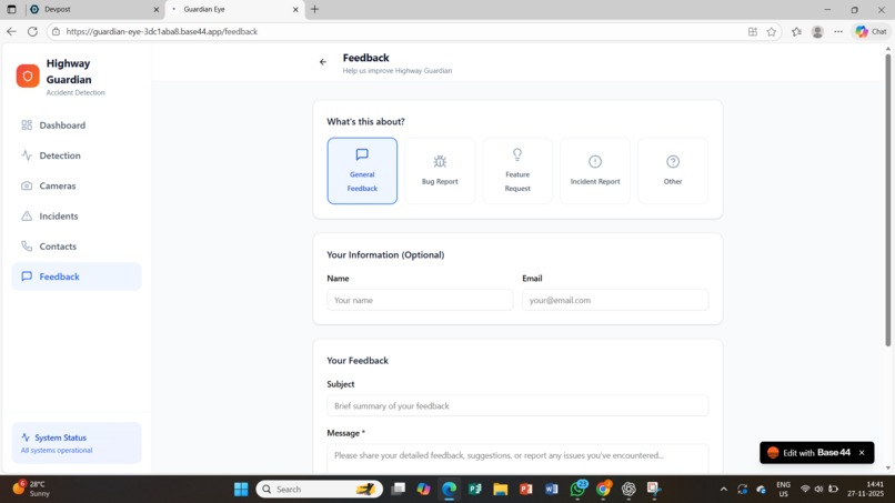 Accident detection sensor – screenshot 2