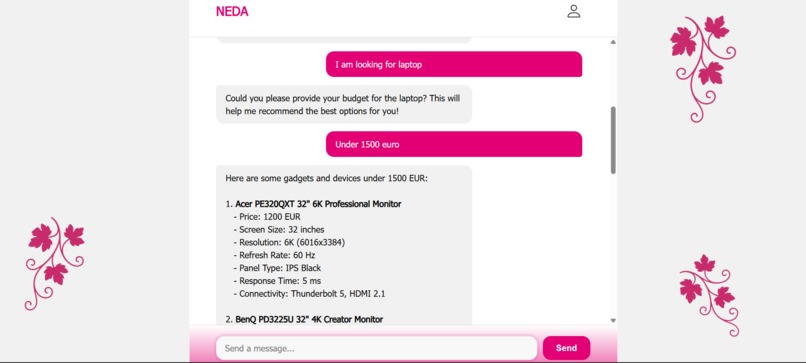Ecological chatbot NEDA – screenshot 2