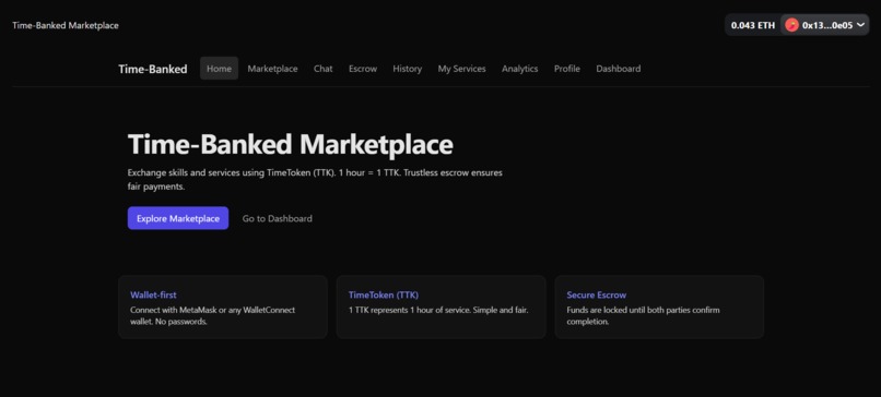 Decentralized Time Bank Marketplace – screenshot 1