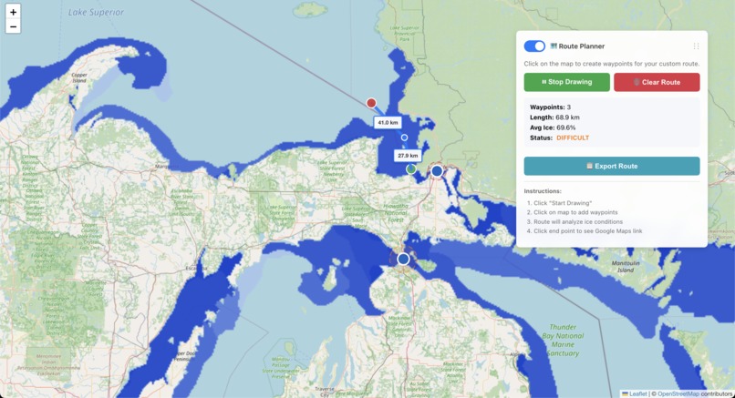 Nick's MiSpace Hackathon Ice Predictor and Route Creator – screenshot 3