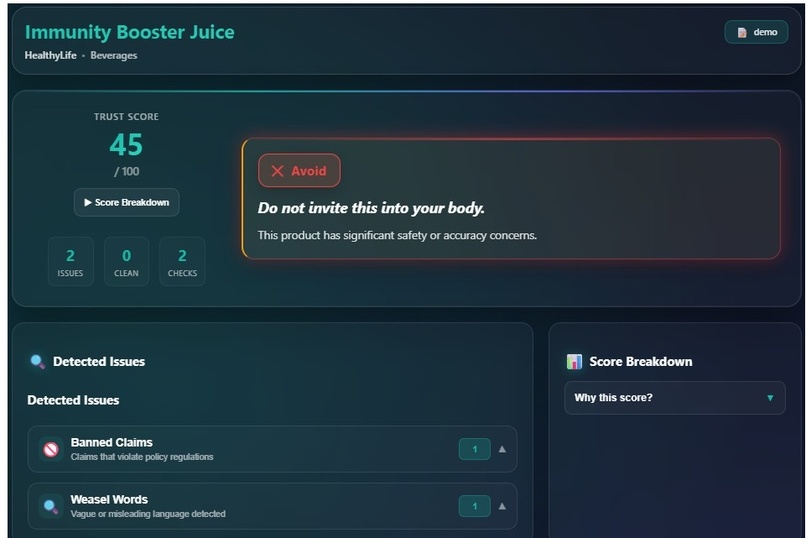 ClaimLens: Food Truth Frankenstein – screenshot 3