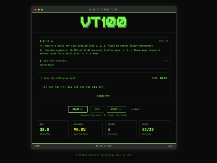 VT100 AI-Powered Typing Tutor – screenshot 2
