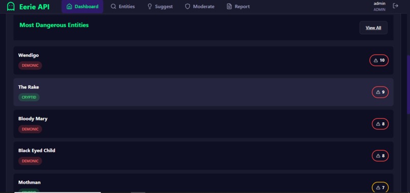EERIE API – screenshot 2