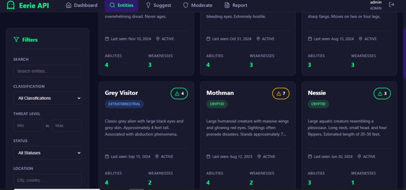 EERIE API – screenshot 3