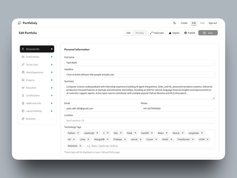 Portfolioly - Build personal website/resume from LinkedIn – screenshot 6