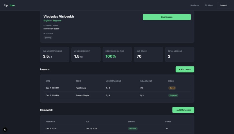 Uptum: AI-native platform for tutors – screenshot 2