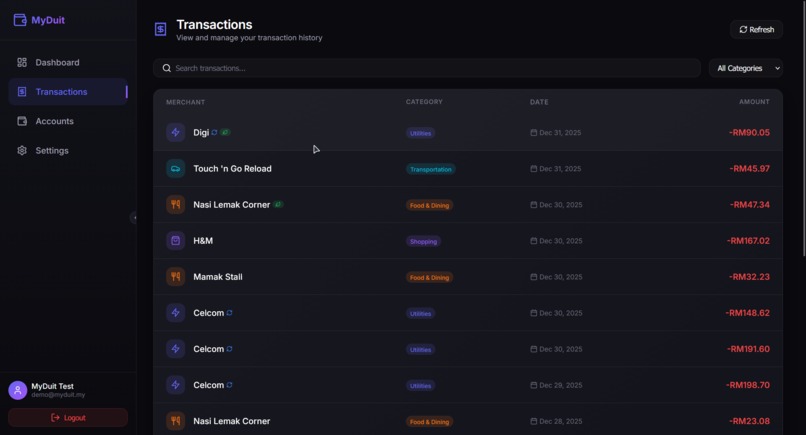 MyDuit - Personal Finance Aggregation Platform – screenshot 2