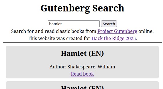 Gutenberg Search – screenshot 1