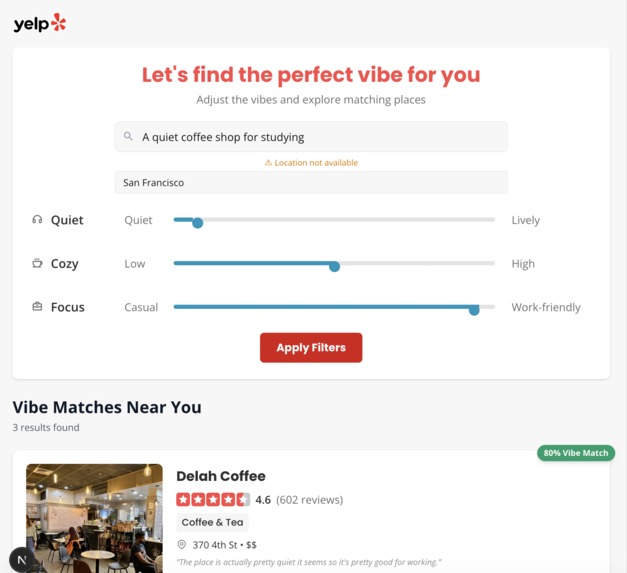 Yelp AI Vibe Matcher – screenshot 1