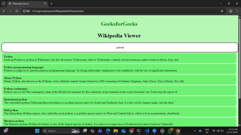 Wikipedia Search Web App – screenshot 1