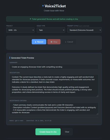 Voice2Ticket: Transformation, not transcription – screenshot 1