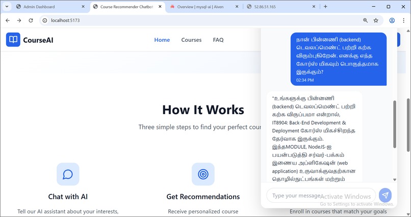 AI-powered CET course counselling ChatBot – screenshot 5