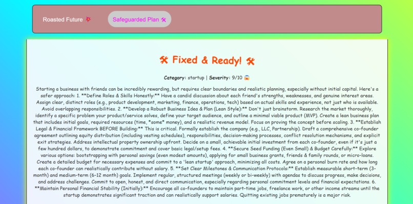 “Bad Idea Insurance” – Roast & Repair for Your Plans – screenshot 2