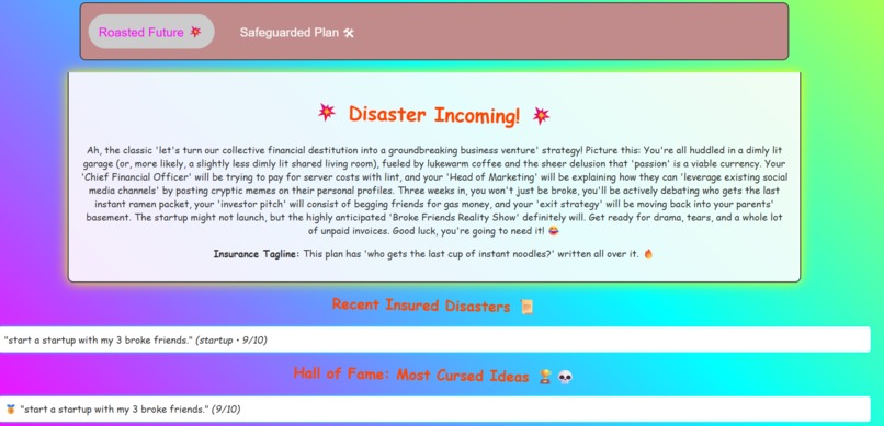 “Bad Idea Insurance” – Roast & Repair for Your Plans – screenshot 3