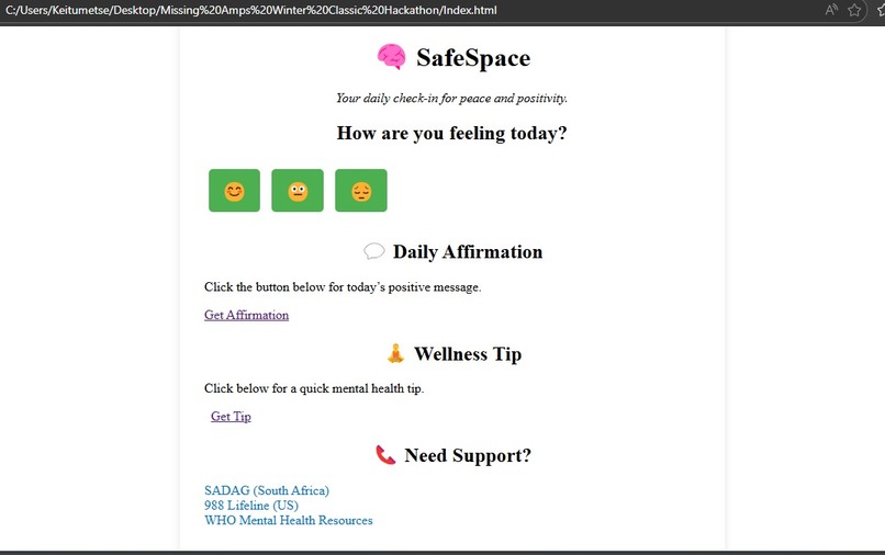 Julia’s SafeSpace: A Mental Wellness Companion – screenshot 2