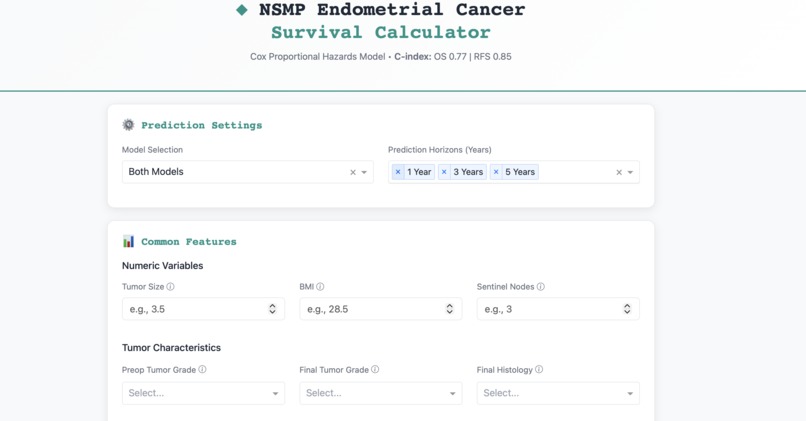 NSMP Endometrial Cancer Survival Calculator – screenshot 1