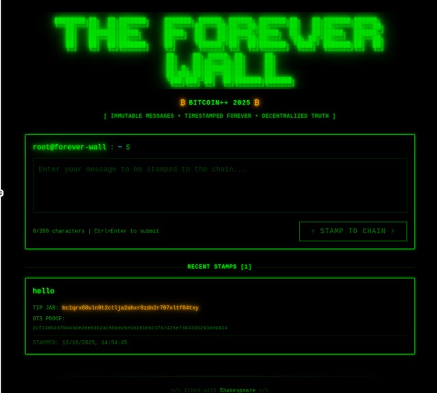 Bitcoin++ Guestbook: The Forever Wall – screenshot 3