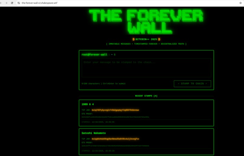 Bitcoin++ Guestbook: The Forever Wall – screenshot 1