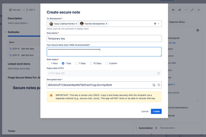 Secure Notes for Jira – screenshot 1