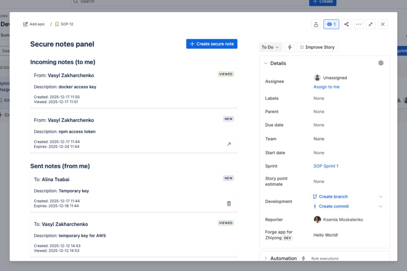 Secure Notes for Jira – screenshot 2