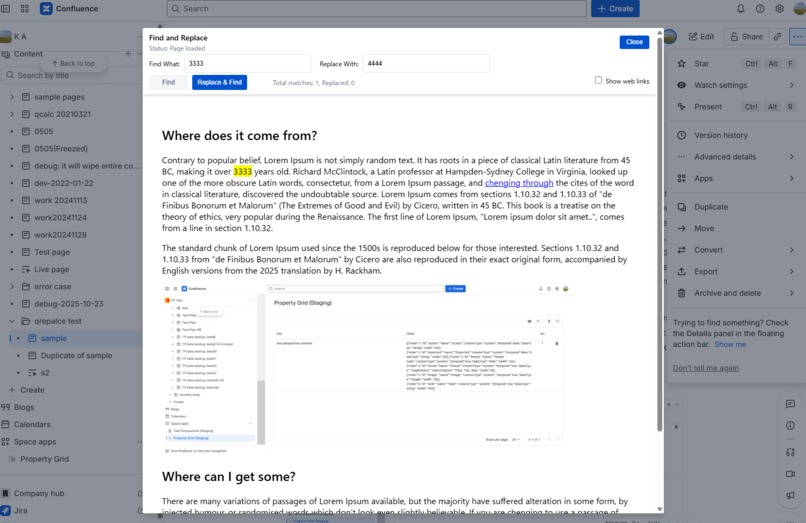 Qron Search and Replace for Confluence – screenshot 1