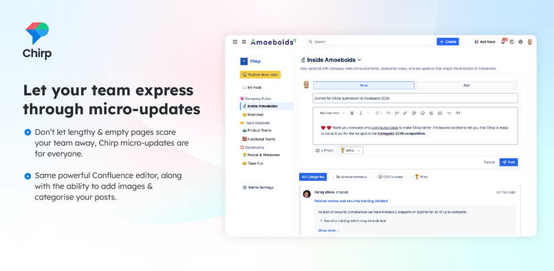 Chirp: Social Intranet, Community & Polls for Confluence – screenshot 3