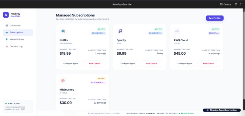 AutoPay Guardian: Autonomous Subscription Wallet – screenshot 2