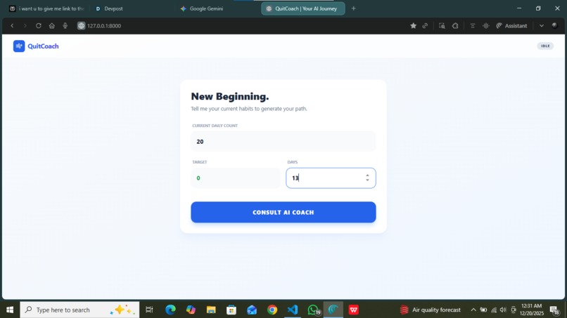 QuitCoach: Micro‑Habit Companion for Student Smokers – screenshot 1