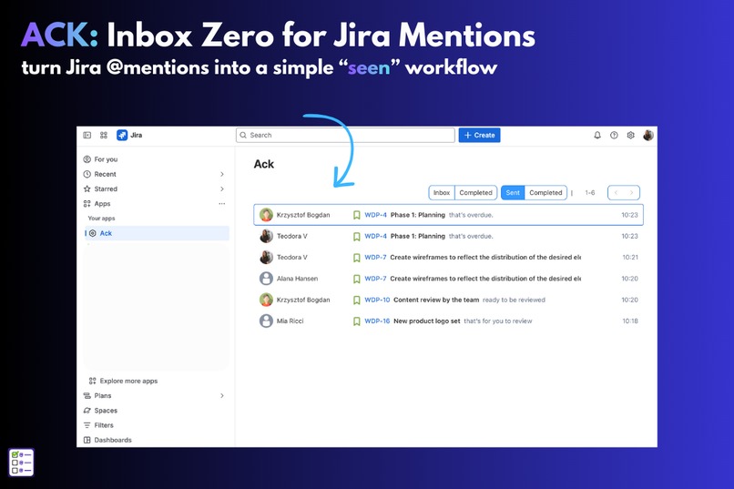 ACK - Inbox Zero for Jira Mentions – screenshot 1