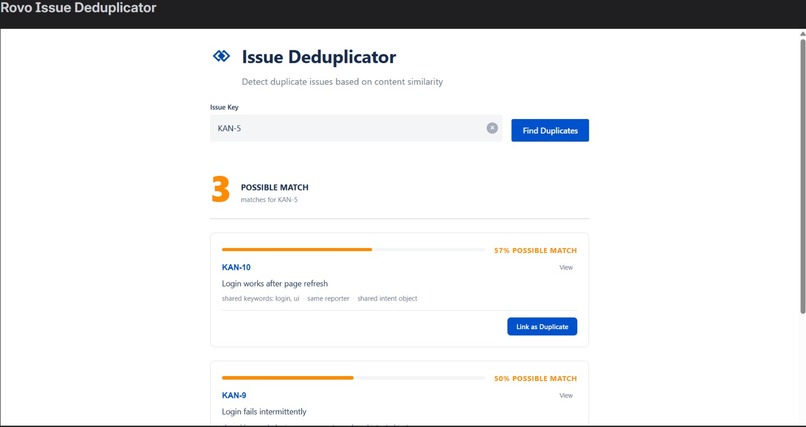 Rovo Issue Deduplicator – screenshot 1