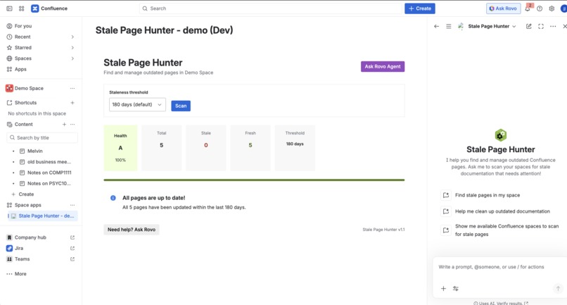 Stale Page Hunter: a Rovo AI Agent to Clean Up Confluence – screenshot 1