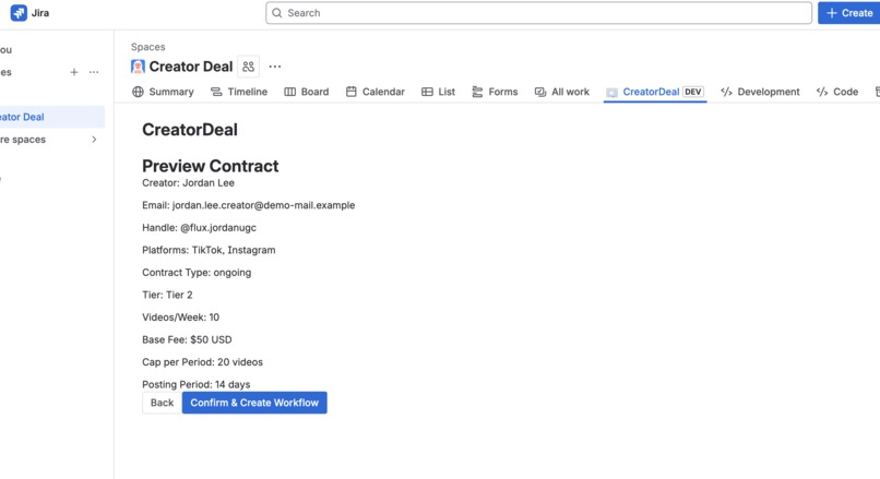 Creator Deal: Managing Creator Contracts at Scale in Jira – screenshot 2