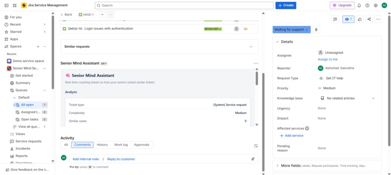 Senior Mind - AI-Powered Coaching for JSM Support Agents – screenshot 2