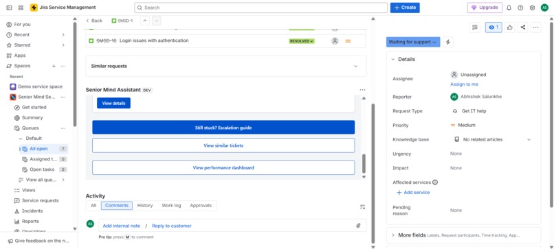 Senior Mind - AI-Powered Coaching for JSM Support Agents – screenshot 3