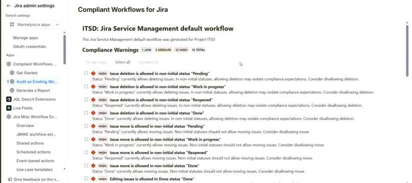 Compliant Workflows for Jira – screenshot 1